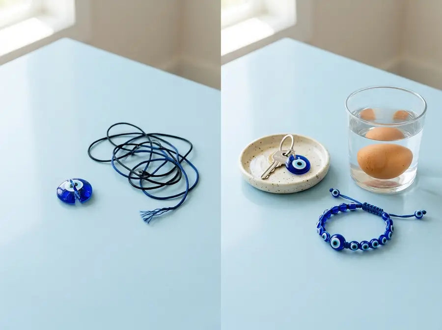 Side-by-side table comparison of one cracked bead on the left and a maintained routine with bracelet, entry charm, and egg-cl