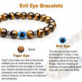 Brown beaded evil eye bracelet diagram with a separate bead illustration labeled 8 mm