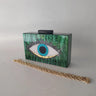 Green marbled-effect Evil Eye clutch with a gold-tone oval-link chain