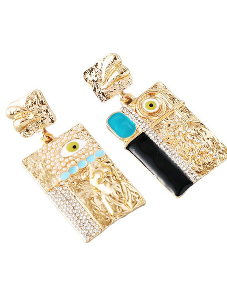 Gold evil eye earrings with turquoise accents