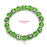 Green evil eye beaded bracelet with an inner perimeter label of 178 mm and a 10 mm annotation beneath a faceted bead