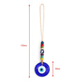 Colorful disc bead hanging diagram labeled 155 mm overall and 30 mm for the round blue pendant