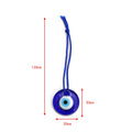 Plain blue cord and round evil eye pendant diagram labeled 120 mm overall and 30 mm across the pendant