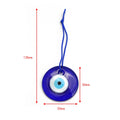 Plain blue cord and round evil eye pendant diagram labeled 135 mm overall and 50 mm across the pendant