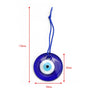 Plain blue cord and round evil eye pendant diagram labeled 135 mm overall and 50 mm across the pendant