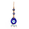 Blue teardrop evil eye hanging with two dark blue upper eyes and four white eye beads below