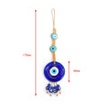 Twin turquoise eye hanging with blue and clear fringe, diagram labeled 175 mm overall and 40 mm at the pendant