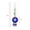 Twin turquoise eye hanging with blue and clear fringe, diagram labeled 175 mm overall and 40 mm at the pendant