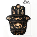 Black Hamsa hand shelf with three empty tiers and a vertical annotation labeled 35 cm and 13.77 in