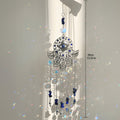 Hamsa suncatcher with blue beads and small hand charms beside a vertical length marker labeled 39 cm and 15.35 in.