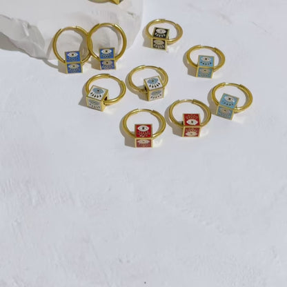 Enchanting 18K Gold Plated Huggie Hoop Earrings with Multicolor Evil Eye Cube Beads for Women