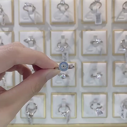 Elegant Turkish Zircon Evil Eye Ring - Adjustable, Trendy, and Intriguing Jewelry for Women