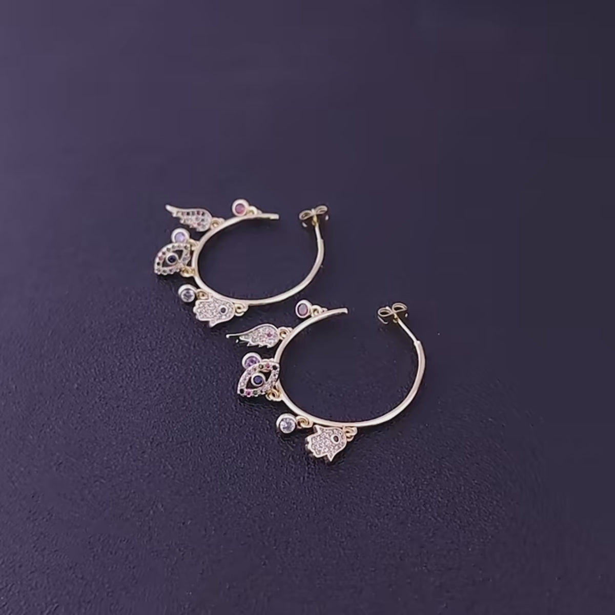 Gold Plated Round Evil Eye Earrings with AAA Cubic Zircon for Special Occasions