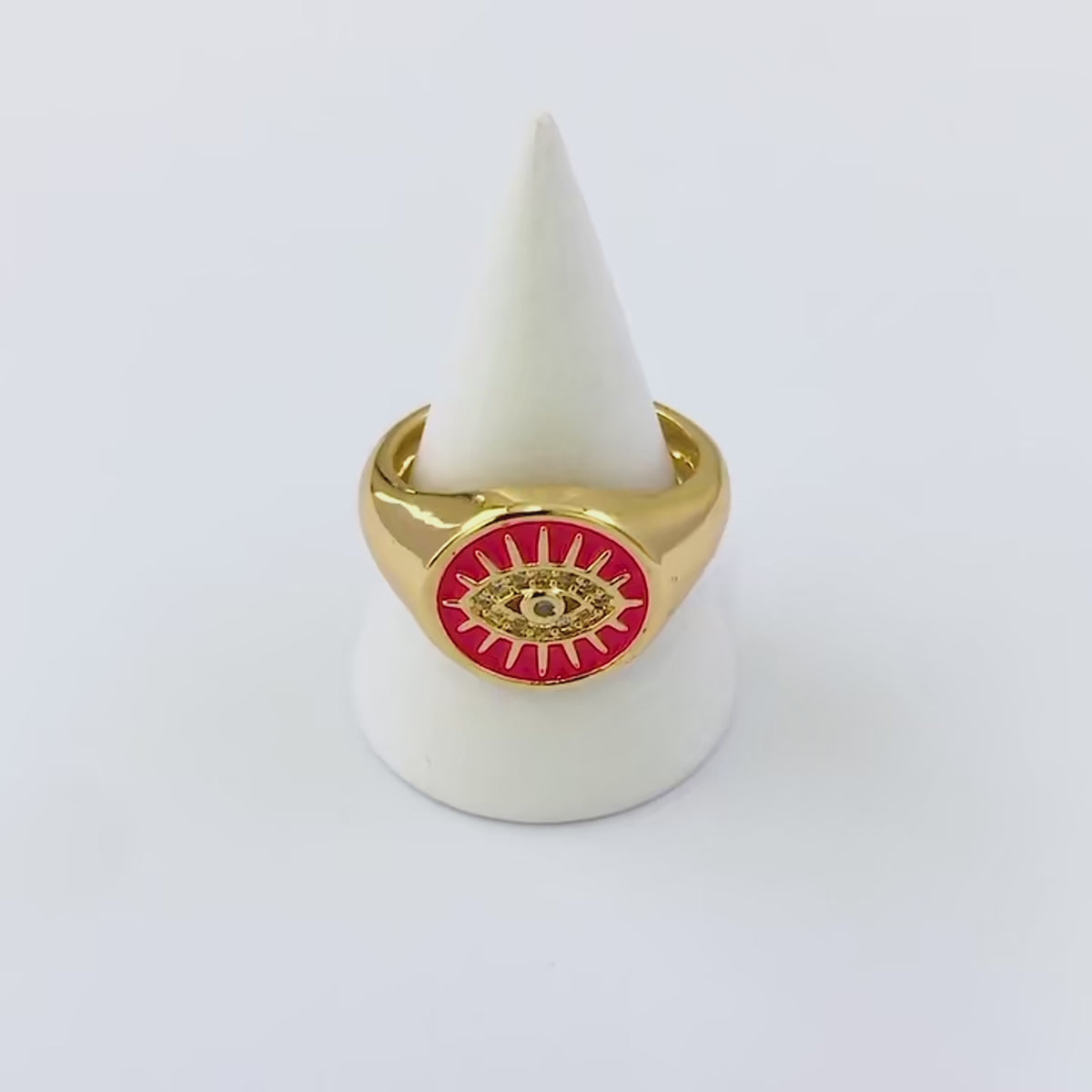 Turkish Evil Eye Geometric Adjustable Ring - Gold Plated with Cubic Zirconia for Women