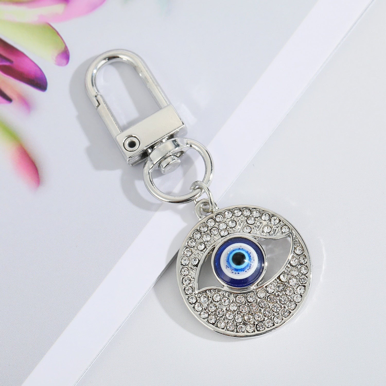 Vintage Turkish Evil Eye Keychain with Zircon Pendant