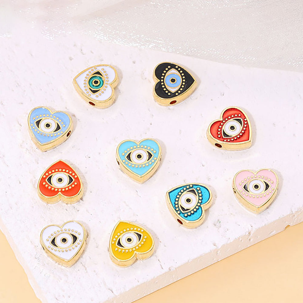 [Boho Series] Heart Shape - 10PCS Turkish Evil Eye Beads for DIY Bracelets and Pendant Making