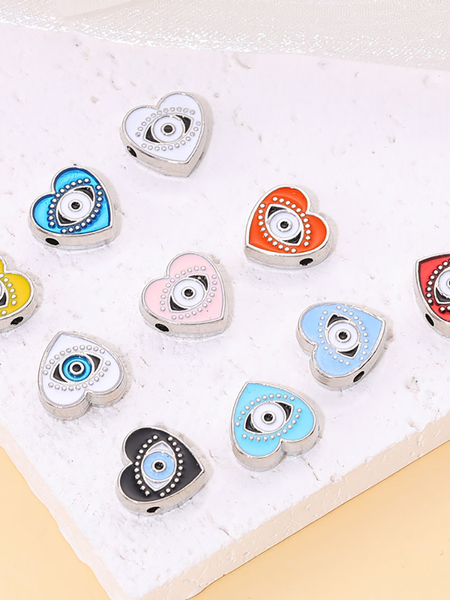 [Boho Series] Heart Shape - 10PCS Turkish Evil Eye Beads for DIY Bracelets and Pendant Making