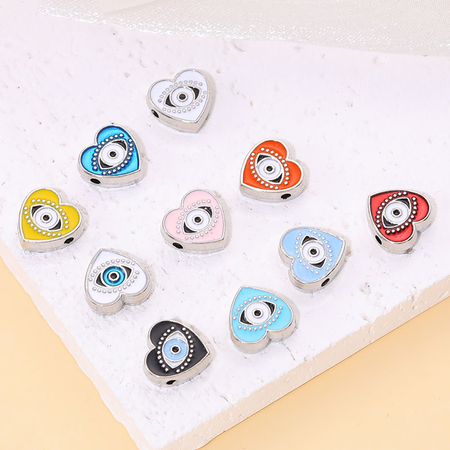[Boho Series] Heart Shape - 10PCS Turkish Evil Eye Beads for DIY Bracelets and Pendant Making