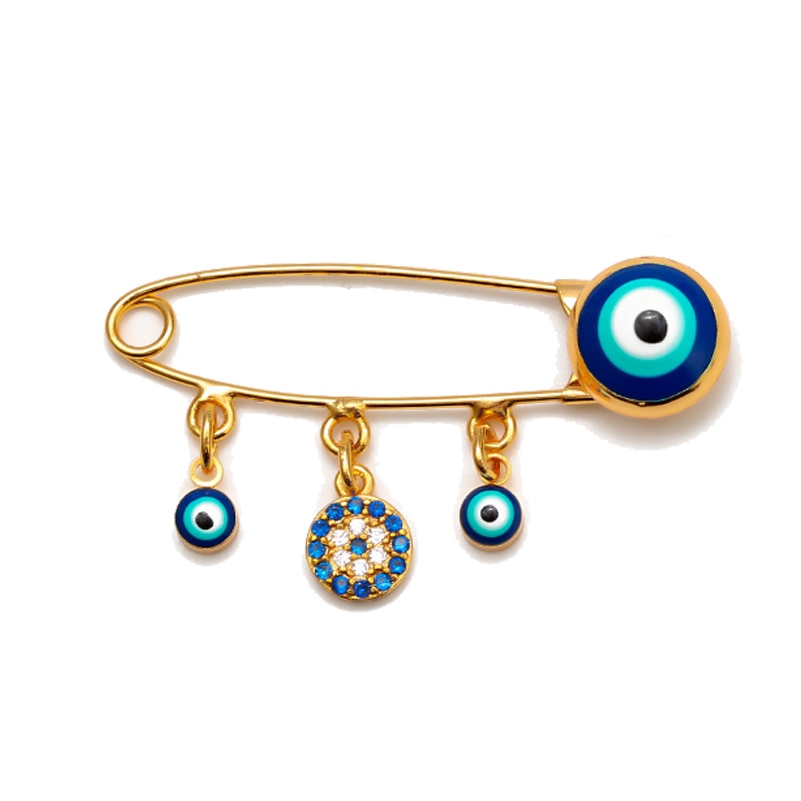 Ward off Bad Luck with our Turkish Evil Eye Brooch Pin with Flower Crown, Hamsa Hand, and Star Charms