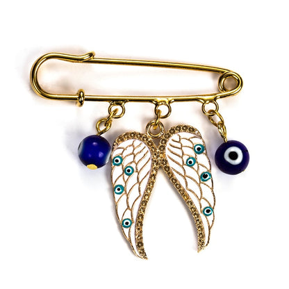 Ward off Bad Luck with our Turkish Evil Eye Brooch Pin with Flower Crown, Hamsa Hand, and Star Charms