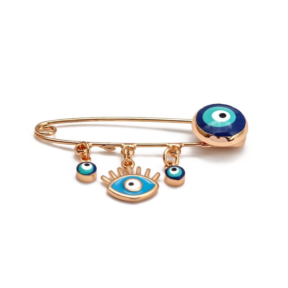 Ward off Bad Luck with our Turkish Evil Eye Brooch Pin with Flower Crown, Hamsa Hand, and Star Charms