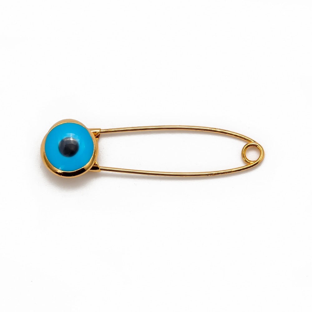 Ward off Bad Luck with our Turkish Evil Eye Brooch Pin with Flower Crown, Hamsa Hand, and Star Charms