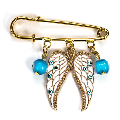 Ward off Bad Luck with our Turkish Evil Eye Brooch Pin with Flower Crown, Hamsa Hand, and Star Charms