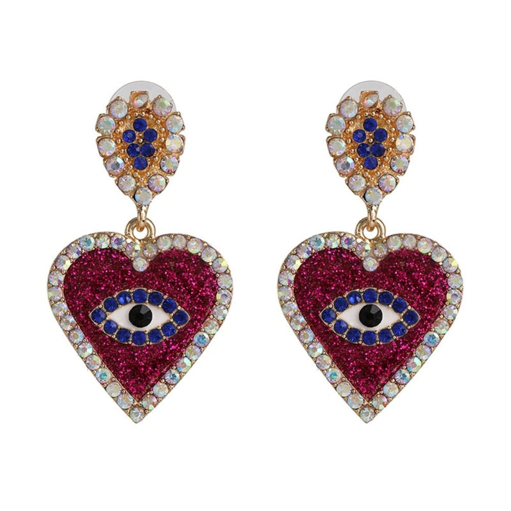 Heart-shaped evil eye earrings