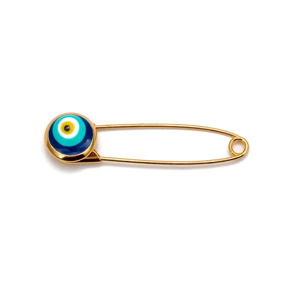 Ward off Bad Luck with our Turkish Evil Eye Brooch Pin with Flower Crown, Hamsa Hand, and Star Charms