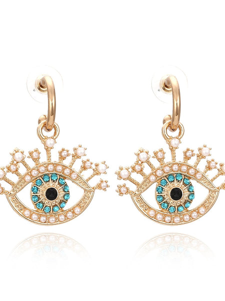 rhinestone evil eye tassel earrings