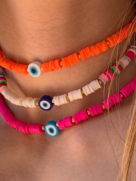 Exquisite Bohemian Turkish-Inspired Rainbow Clay Choker Necklace – Fashionable and Trendy Metal Geometric Jewelry for Women's Daily, Party and Beach Wear
