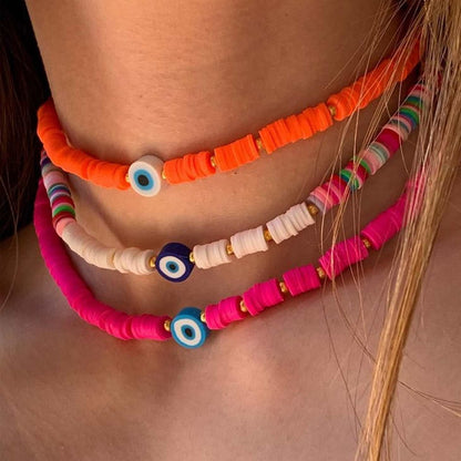 Exquisite Bohemian Turkish-Inspired Rainbow Clay Choker Necklace – Fashionable and Trendy Metal Geometric Jewelry for Women's Daily, Party and Beach Wear