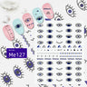 Blue and black eye nail sticker sheet with lashes and geometric line accents