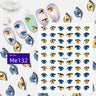 Blue, yellow and black bold eye nail sticker sheet with illustrated eye pairs
