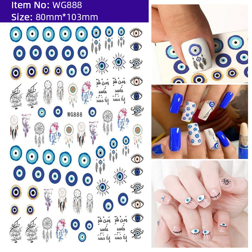 Unique Evil Eye Nail Art Design - Stylish & Eye-Catching Turkish Blue Evil Eye Nail Stickers