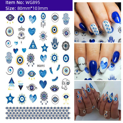 Unique Evil Eye Nail Art Design - Stylish & Eye-Catching Turkish Blue Evil Eye Nail Stickers