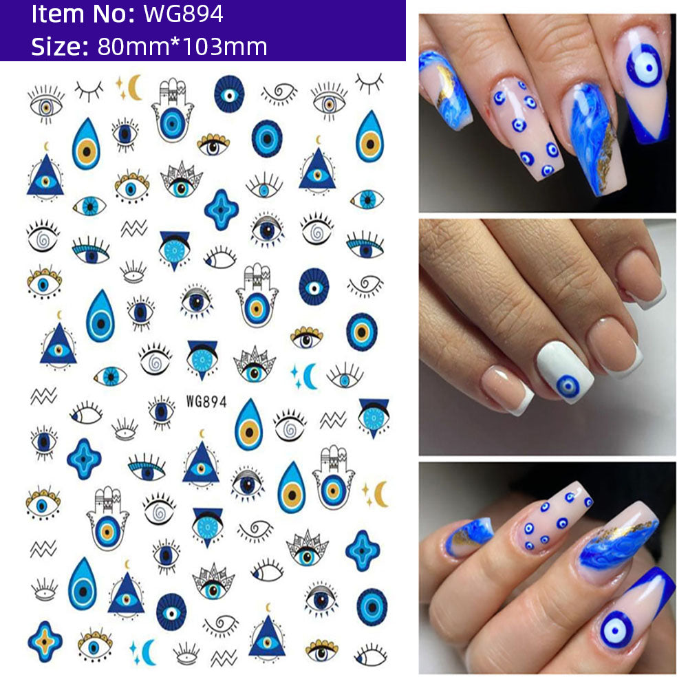 Unique Evil Eye Nail Art Design - Stylish & Eye-Catching Turkish Blue Evil Eye Nail Stickers