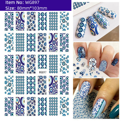 Unique Evil Eye Nail Art Design - Stylish & Eye-Catching Turkish Blue Evil Eye Nail Stickers