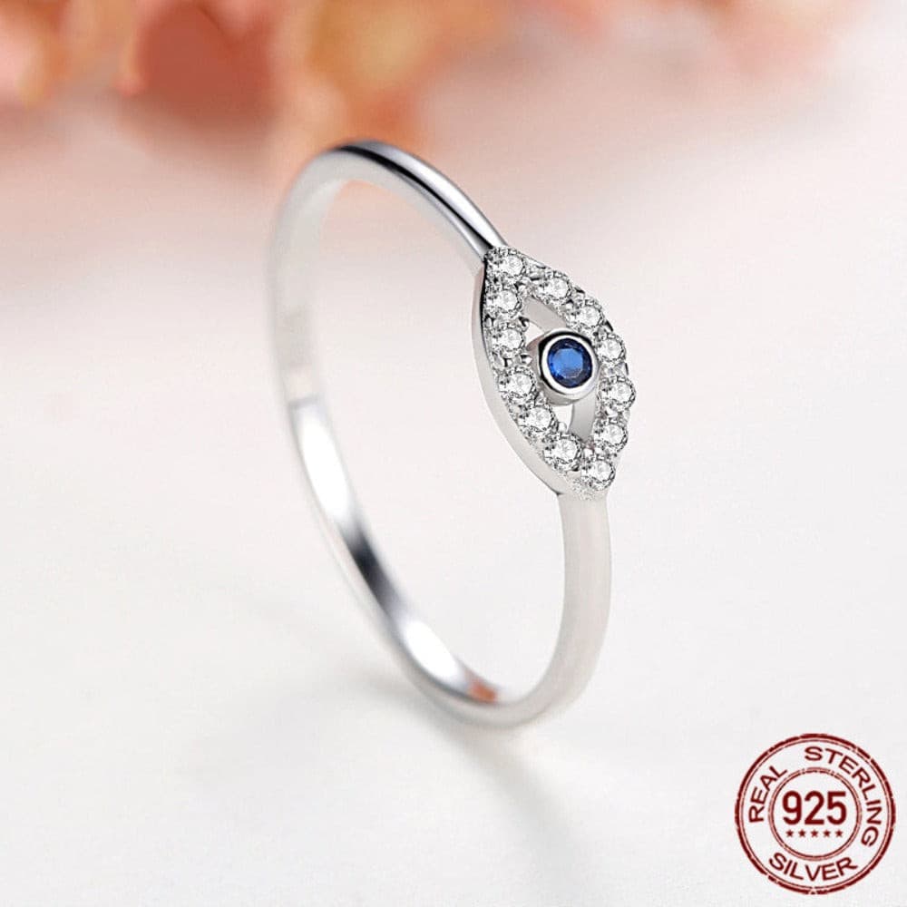 Good Luck Blue Stone Luxury Turkey Wedding Jewelry 925 Silver Evil Eye Rings For Women