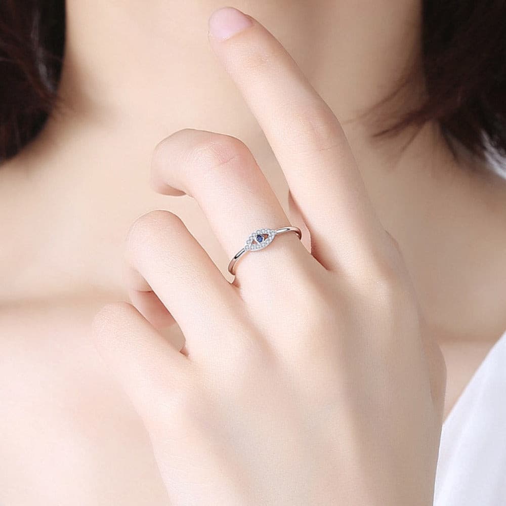 Good Luck Blue Stone Luxury Turkey Wedding Jewelry 925 Silver Evil Eye Rings For Women