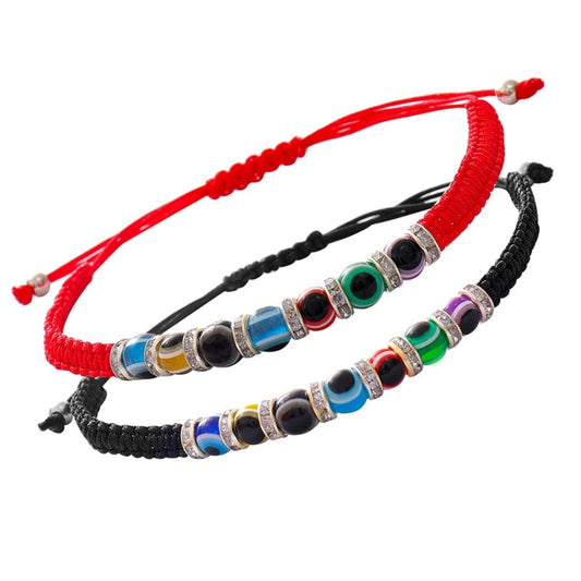 Bohemian Evil Eye Bracelet Set for Women and Men - Handmade Braided Anklets with Crystal Beads, Lucky Wish Jewelry for Protection