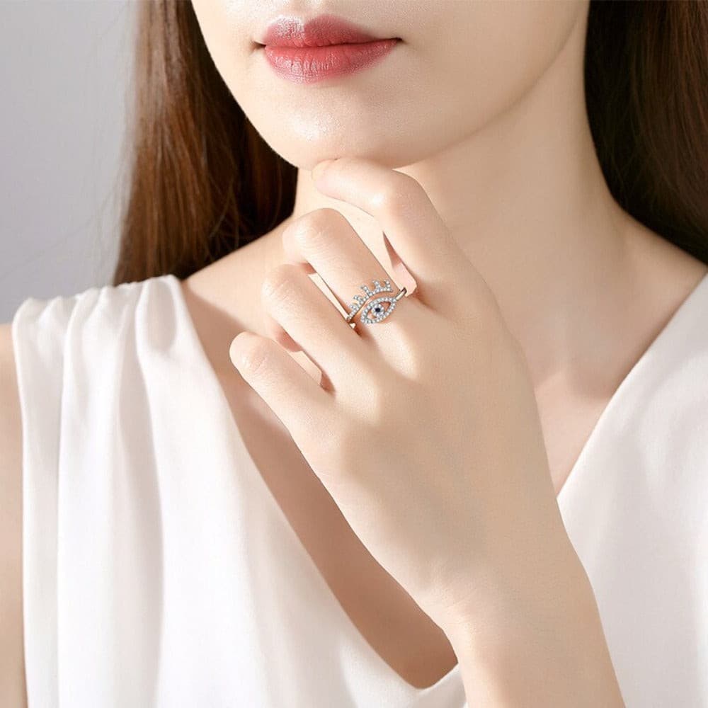 Evil Eye Rings 925 Sterling Silver Adjustable Crown Engagement Zircon Open Size Rings For Women Turkey Jewelry