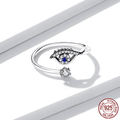 Women's Lucky Evil Eye Adjustable Ring with Blue Zircon and Shining Sterling Silver