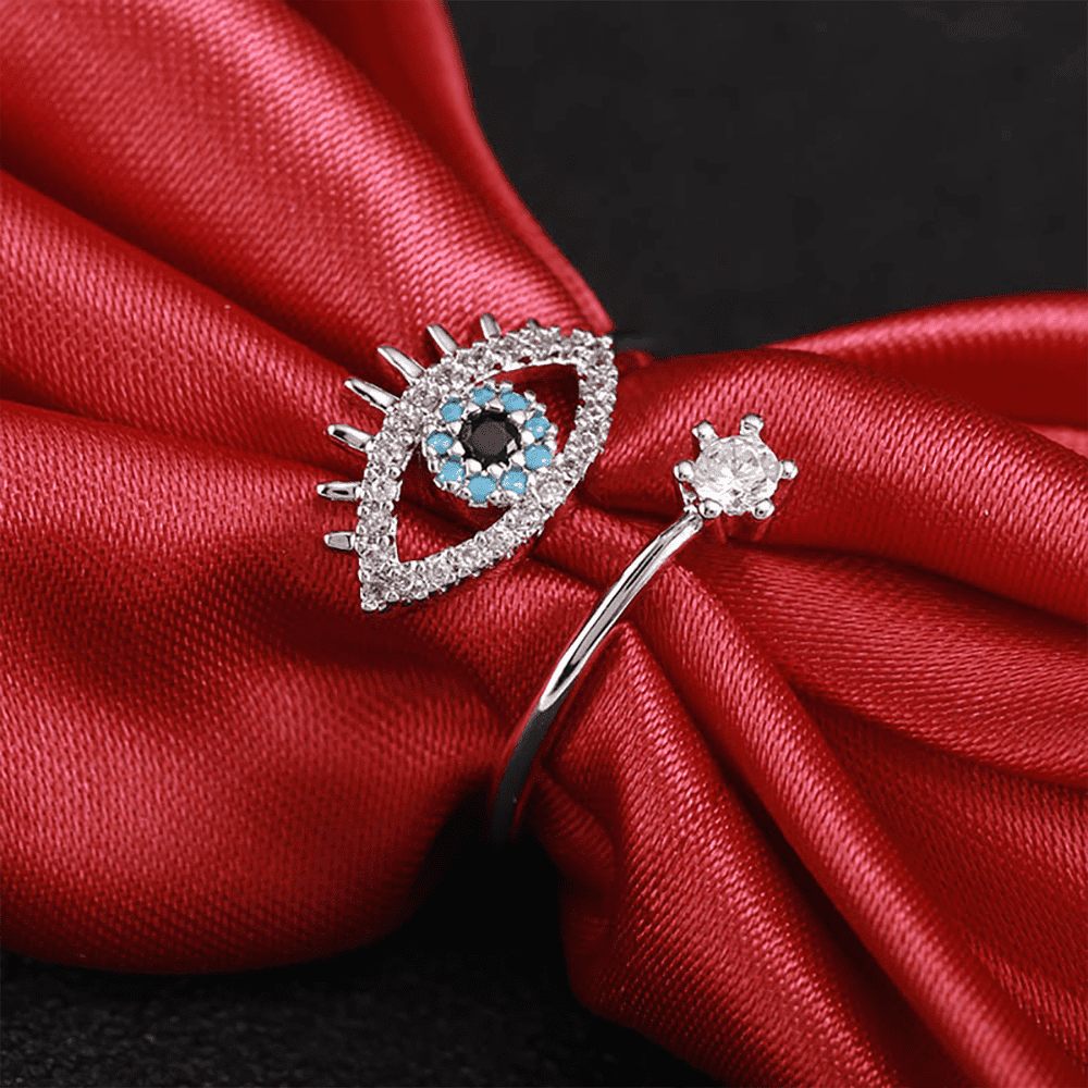 aWomen's Originality Girl Open Ring Evil Eye Zircon Sparkling Birthday Gift Jewelry