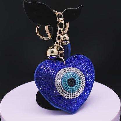 Protect Your Keys with Our Heart-Shaped Blue Crystal Islam Turkish Eye Keychain - A Beautiful and Protective Accessory